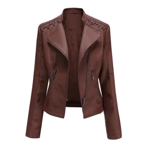 Women's Vintage Solid Faux Leather Jacket Fashion Loose Long Sleeve Zipper Pockets Short Coat 2025 Autumn Casual Street Outwear