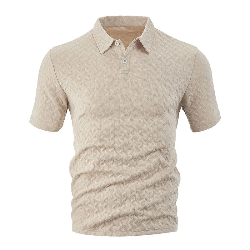 Men's Summer Fashion Polo Shirt Casual Solid Color Turn-down Collar Heavyweight Jacquard T-shirt Basic Style Male Streetwear