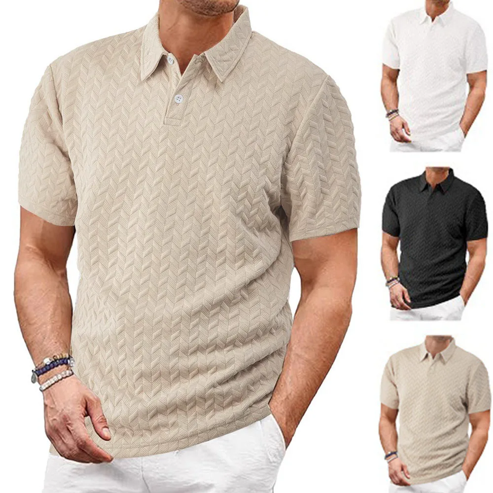 Men's Summer Fashion Polo Shirt Casual Solid Color Turn-down Collar Heavyweight Jacquard T-shirt Basic Style Male Streetwear - Image 4
