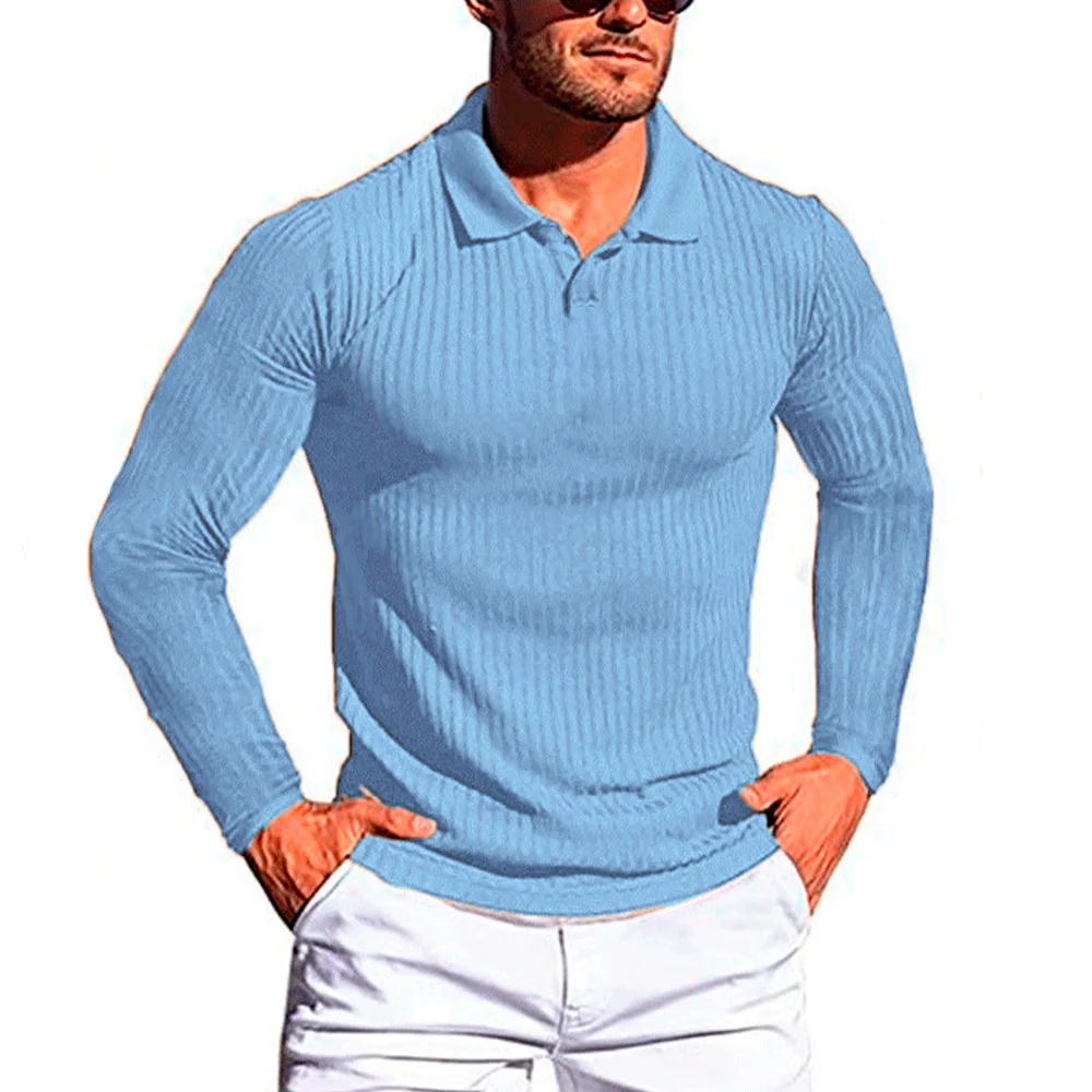 Cotton Long Sleeve Shirt Mens T-shirt High Quality Slim Fit Lapel Autumn Winter Male Bottoming Shirt Top Tees Male - Image 2
