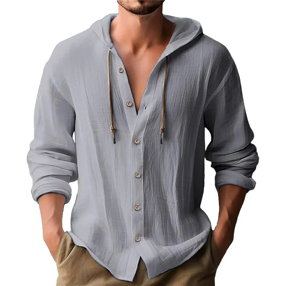 Men's Cotton Shirts Long Sleeve Hooded Cardigan T-shirt Men's Blouse Summer Autumn Sweatshirts Hawaiian Beach Shirts - Image 4