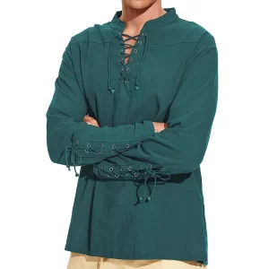 Cotton Linen Shirts for Men Medieval Costume Beach Tops Shirt Pull on Male Loose Casual Streetwear Cosplay Long Sleeve