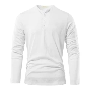 Men‘s Long Sleeve T-shirt Henley Collar Cotton Slim Fit Tops Casual Solid Color Breathable Button Tees Male Cozt T-shirt