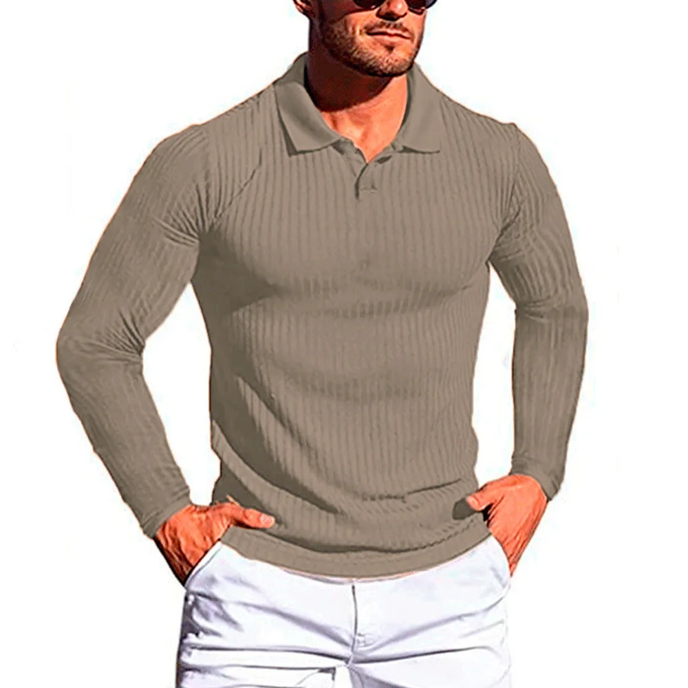 Cotton Long Sleeve Shirt Mens T-shirt High Quality Slim Fit Lapel Autumn Winter Male Bottoming Shirt Top Tees Male - Image 3