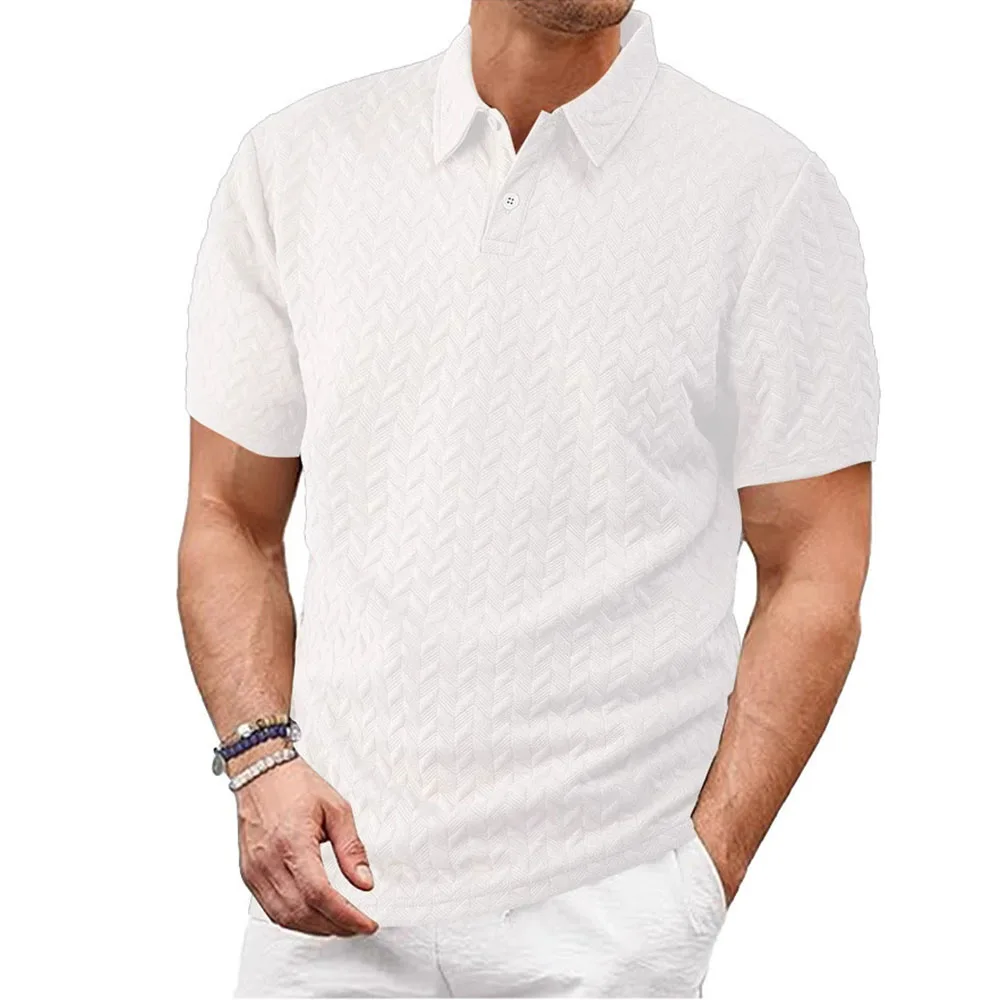 Men's Summer Fashion Polo Shirt Casual Solid Color Turn-down Collar Heavyweight Jacquard T-shirt Basic Style Male Streetwear - Image 6