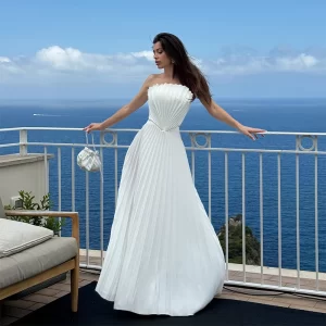 Chic Designed Pleated Long Dress Slim Fit Sleeveless Strapless Party Robe 2025 New Elegant Temperament Women's Evening Gown 