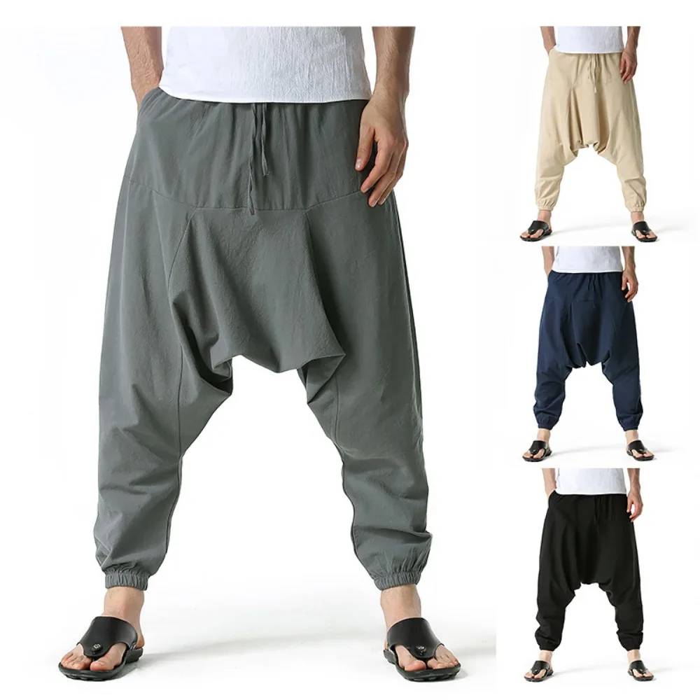 Men Cotton and Linen Pants Harem Pants Baggy Casual Oversize Loose Joggers Wide Leg Pants Yoga Drop Crotch Trousers Hip Hop - Image 6