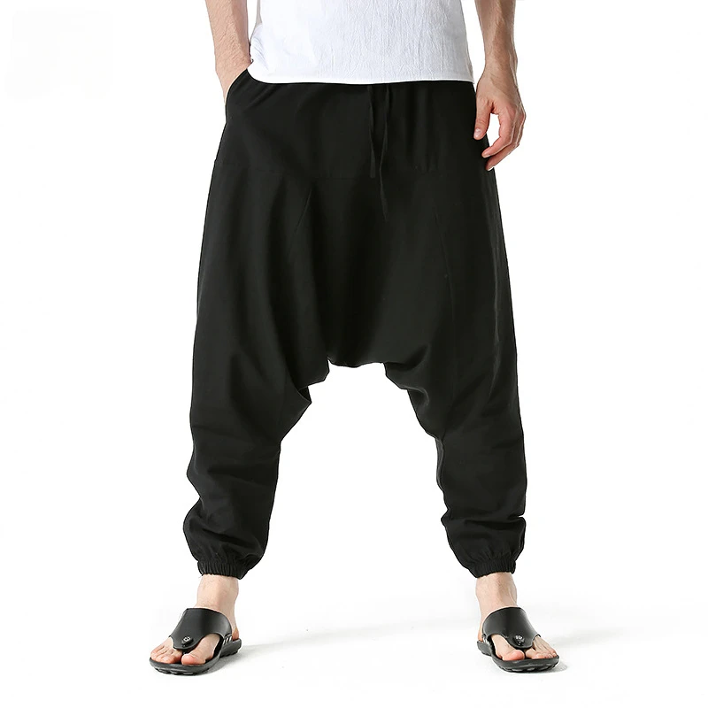 Men Cotton and Linen Pants Harem Pants Baggy Casual Oversize Loose Joggers Wide Leg Pants Yoga Drop Crotch Trousers Hip Hop - Image 3