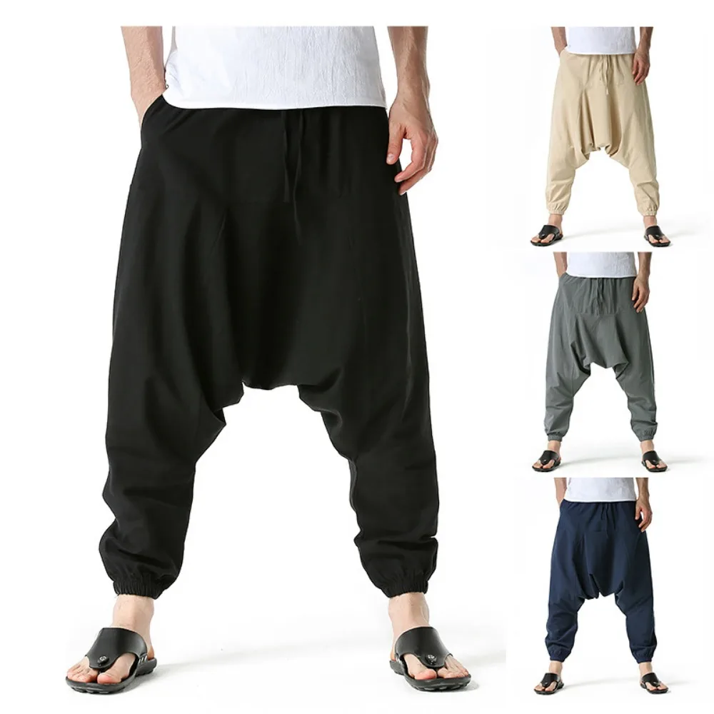 Men Cotton and Linen Pants Harem Pants Baggy Casual Oversize Loose Joggers Wide Leg Pants Yoga Drop Crotch Trousers Hip Hop - Image 5