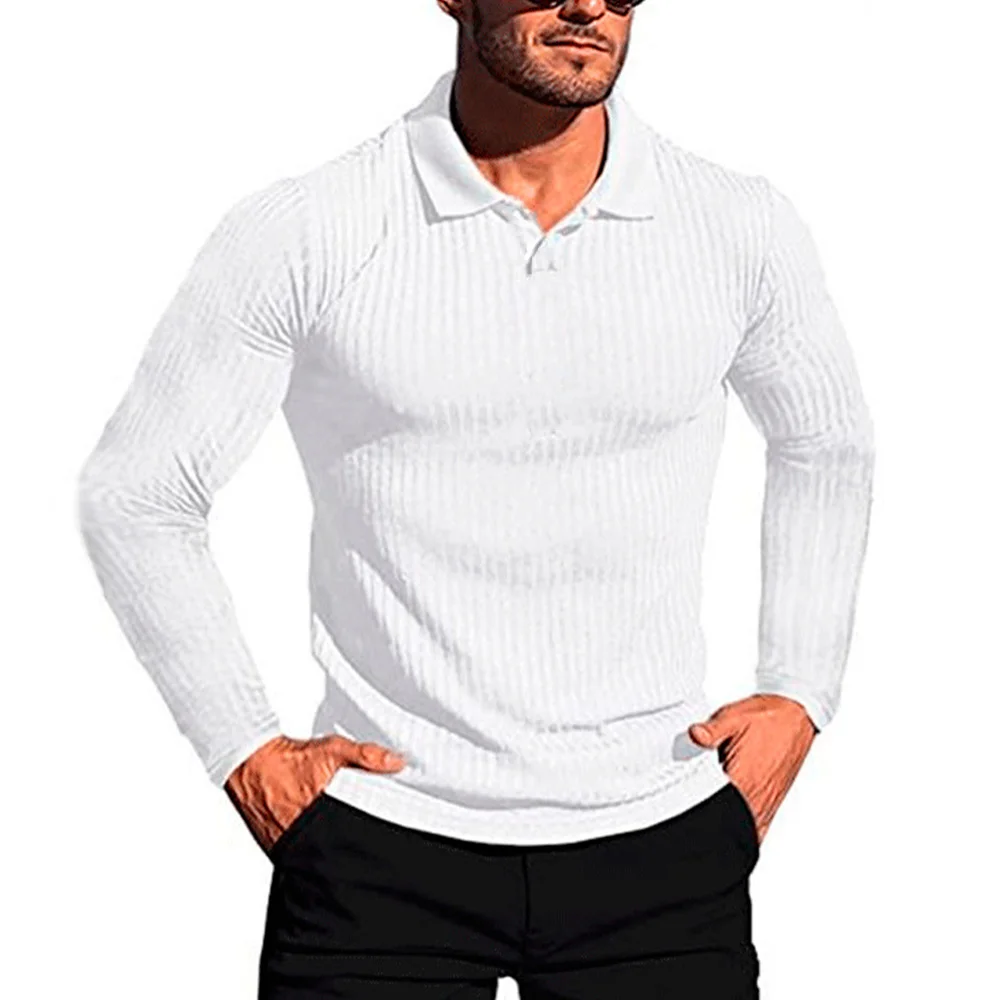 Cotton Long Sleeve Shirt Mens T-shirt High Quality Slim Fit Lapel Autumn Winter Male Bottoming Shirt Top Tees Male - Image 5