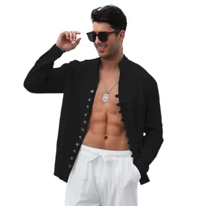 Spring Autumn Casual Shirt Men's Solid Color Long Sleeve Shirt Button Down Shirts Vintage Beach Hawaiian Shirts Vacation
