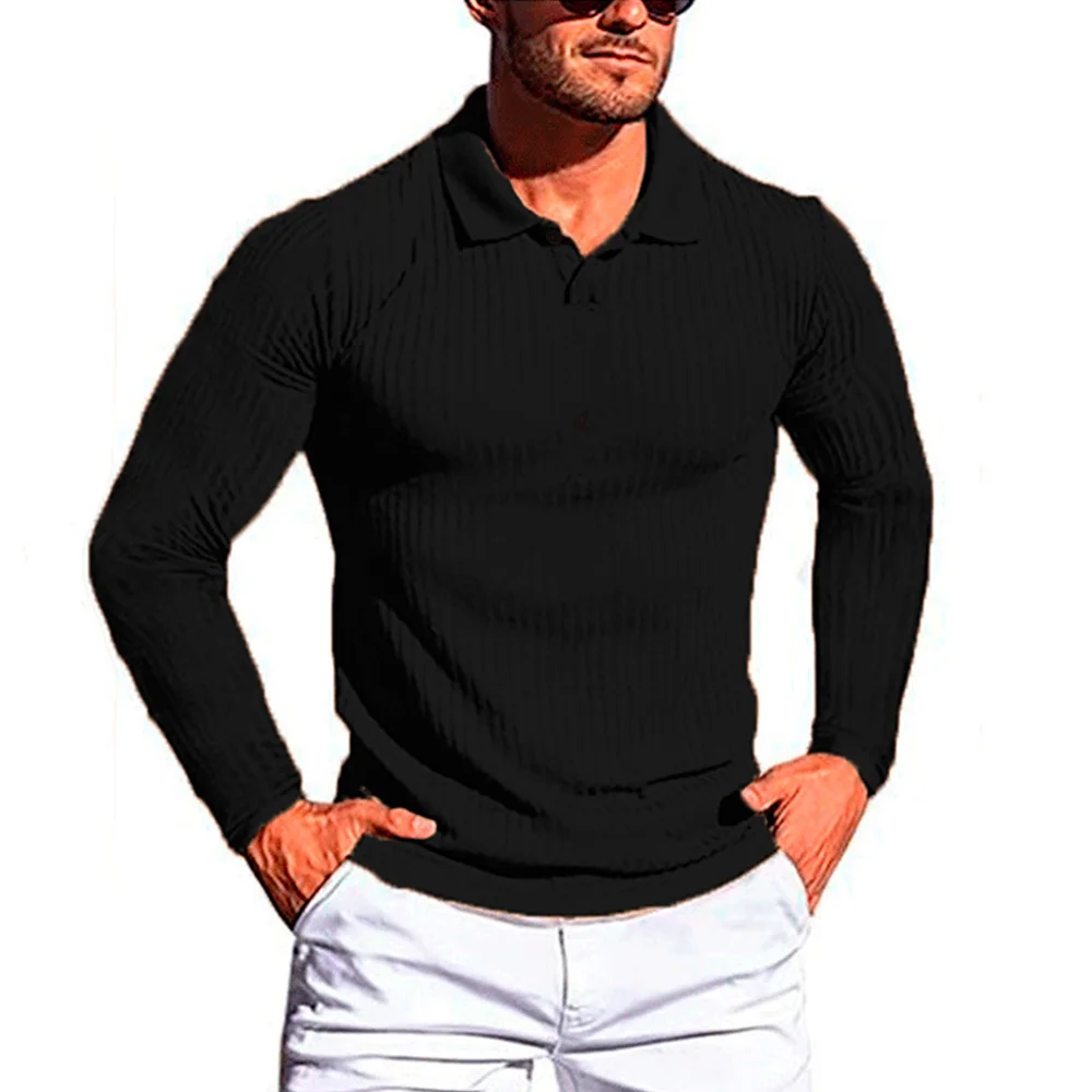Cotton Long Sleeve Shirt Mens T-shirt High Quality Slim Fit Lapel Autumn Winter Male Bottoming Shirt Top Tees Male - Image 4