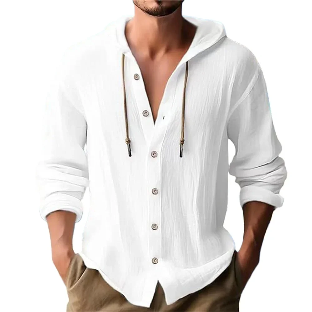 Men's Cotton Shirts Long Sleeve Hooded Cardigan T-shirt Men's Blouse Summer Autumn Sweatshirts Hawaiian Beach Shirts - Image 2