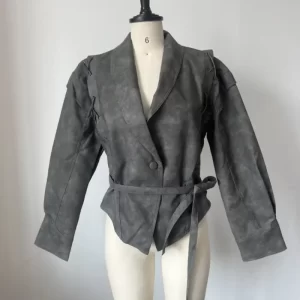 Women's Vintage Faux Leather Jackets Fashion Long Sleeves V-Neck Belt Lace Up Lapel Casual Coats 2025 Autumn Street Lady Outwear