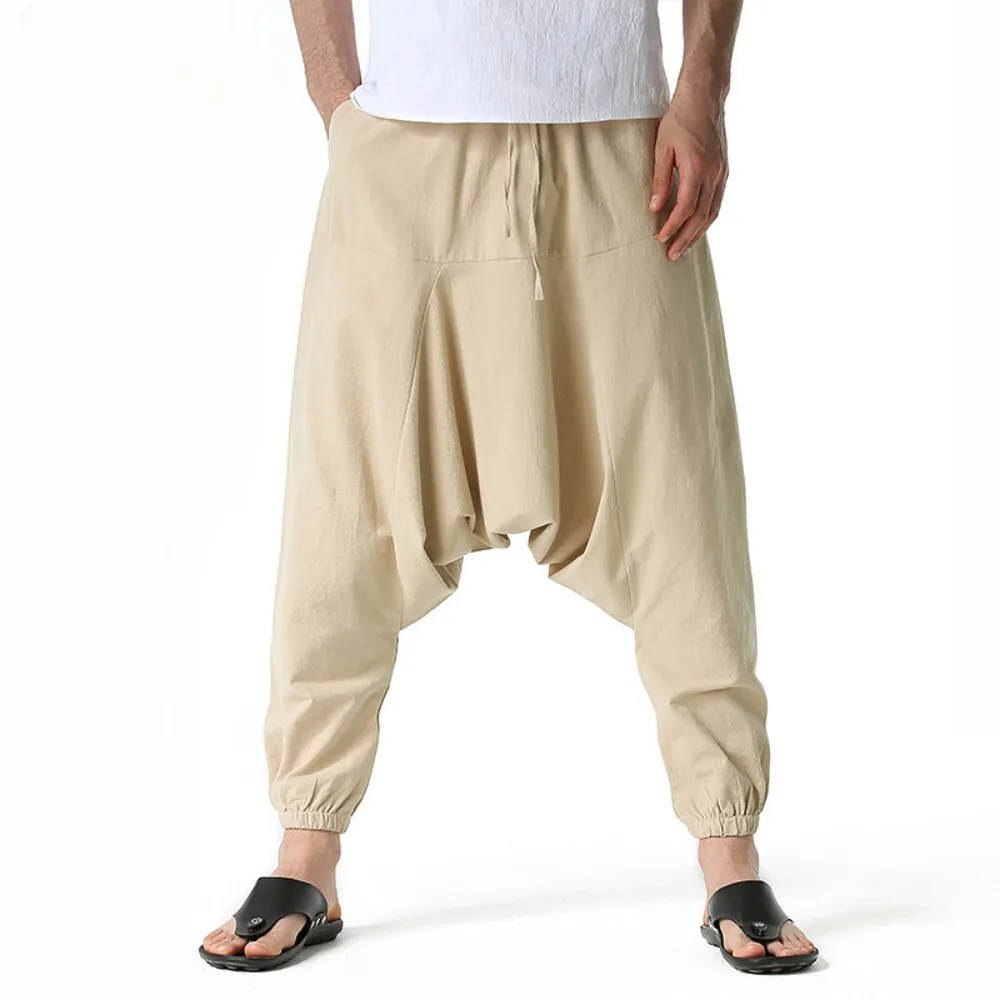 Men Cotton and Linen Pants Harem Pants Baggy Casual Oversize Loose Joggers Wide Leg Pants Yoga Drop Crotch Trousers Hip Hop - Image 8