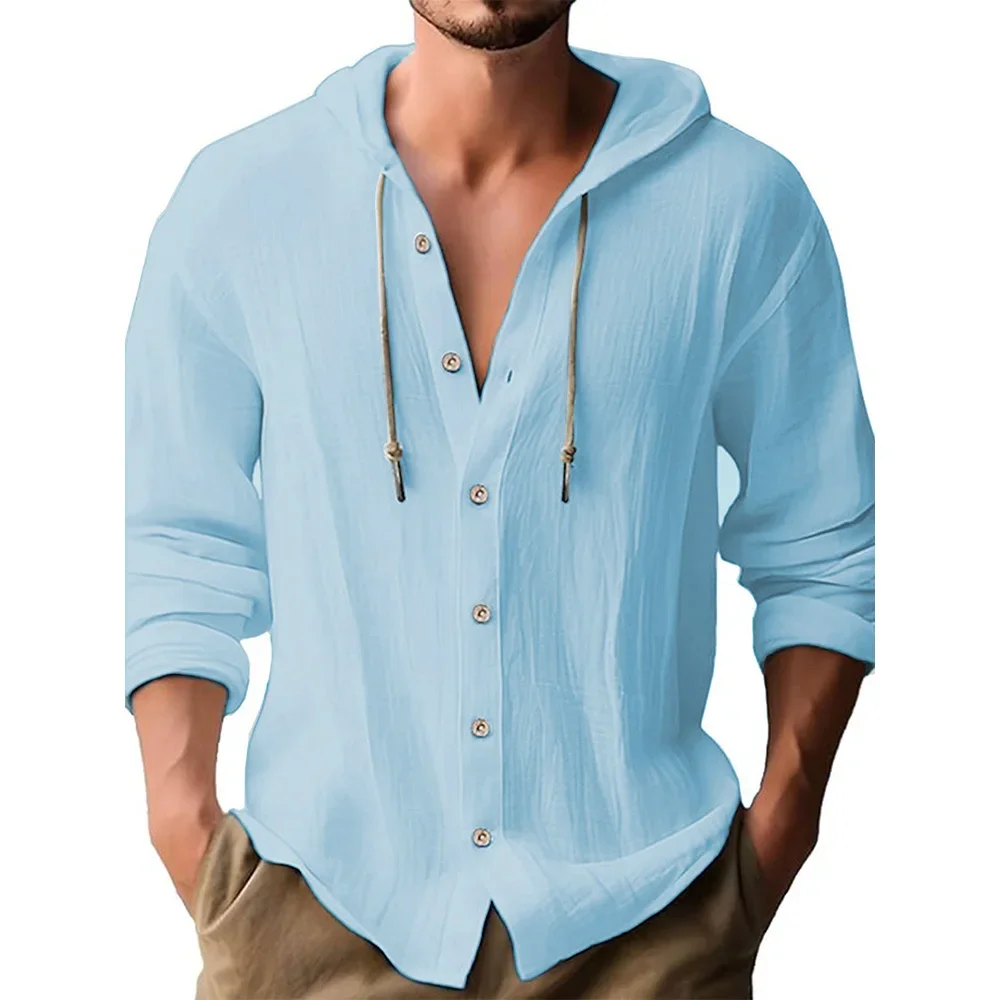 Men's Cotton Shirts Long Sleeve Hooded Cardigan T-shirt Men's Blouse Summer Autumn Sweatshirts Hawaiian Beach Shirts - Image 3