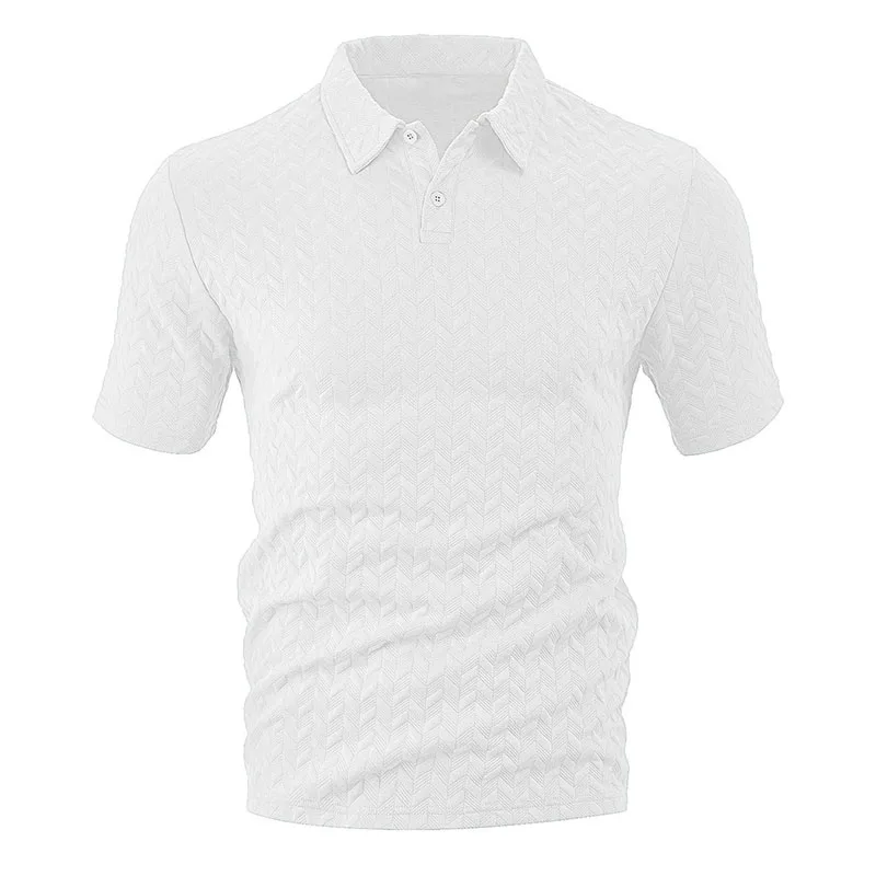 Men's Summer Fashion Polo Shirt Casual Solid Color Turn-down Collar Heavyweight Jacquard T-shirt Basic Style Male Streetwear - Image 2