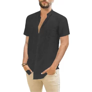 Cotton Linen Hot Sale Men's Short-Sleeved Shirts Summer Solid Color Turn-down collar Casual Beach Style Plus Size