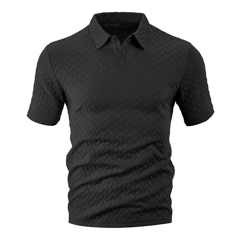 Men's Summer Fashion Polo Shirt Casual Solid Color Turn-down Collar Heavyweight Jacquard T-shirt Basic Style Male Streetwear - Image 3
