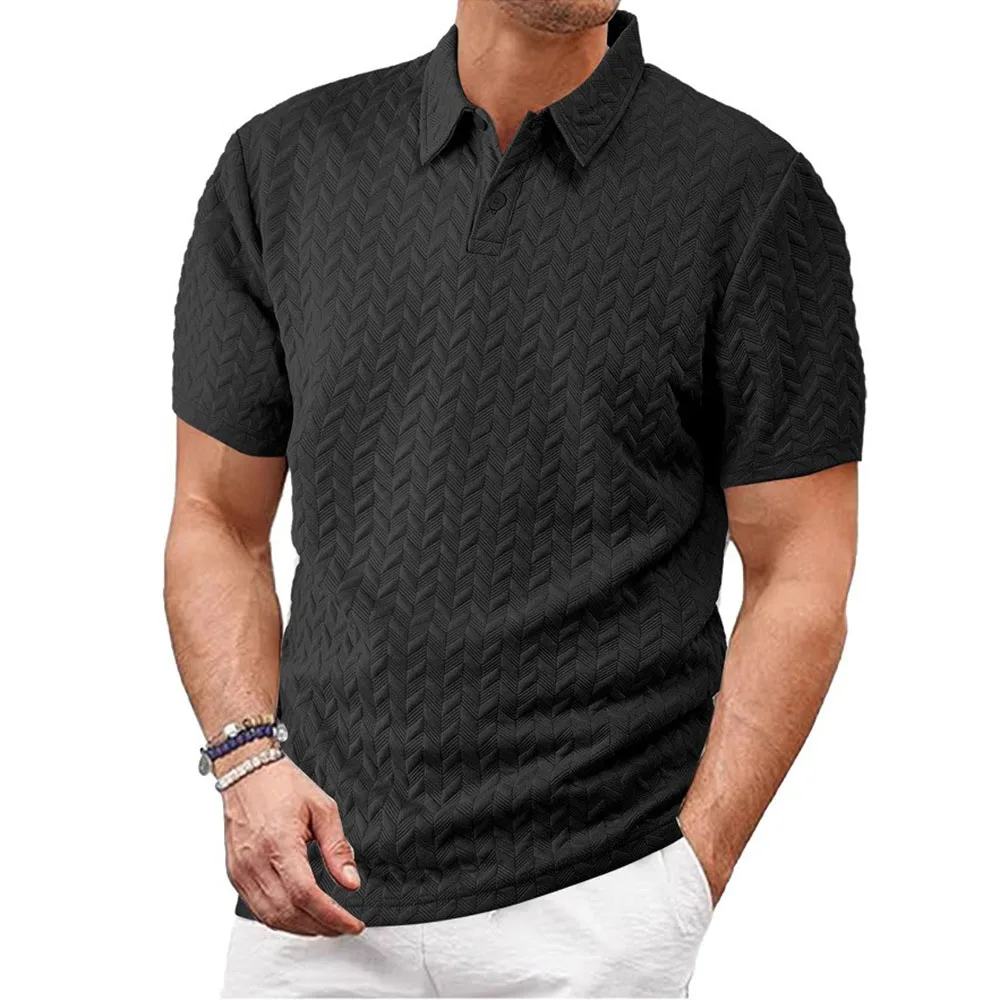 Men's Summer Fashion Polo Shirt Casual Solid Color Turn-down Collar Heavyweight Jacquard T-shirt Basic Style Male Streetwear - Image 5
