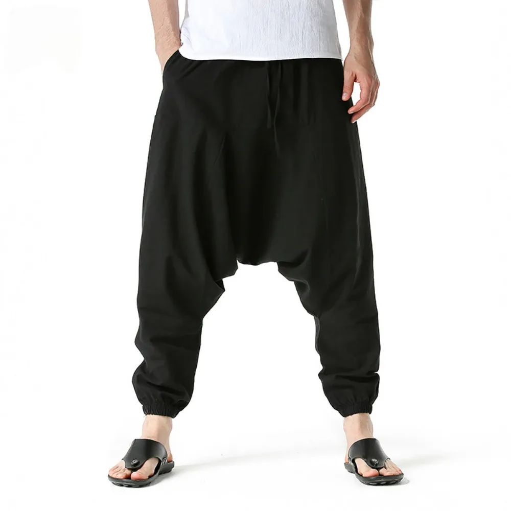 Men Cotton and Linen Pants Harem Pants Baggy Casual Oversize Loose Joggers Wide Leg Pants Yoga Drop Crotch Trousers Hip Hop - Image 7