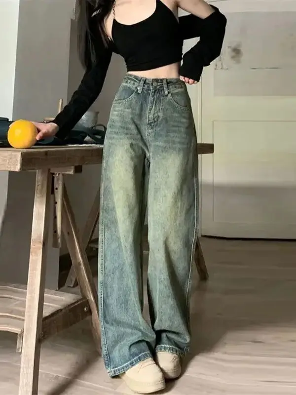Vintage High-waisted Slimming Jeans American Style Casual Bell Bottoms Versatile Straight-leg Long Pants For Women - Image 2