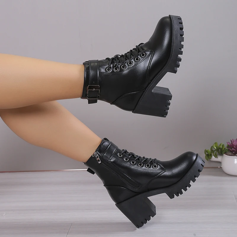 Winter New Fashion Comfortable Elegant Square with Women's Shoes Side Zipper Round Head Solid Color Simple Thick Heel Boots - Image 4
