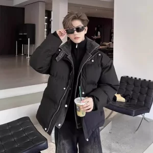Autumn Winter New Fashion Men's Black White Casual Trendy Stand Collar Long Sleeve Spliced Denim Jackets Male Clothes Parkas