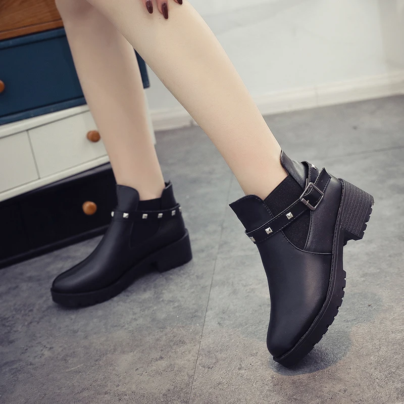 Spring/autumn round head square with rhinestone decorative fashion short boots thick soles non-slip increasing boots for women - Image 5
