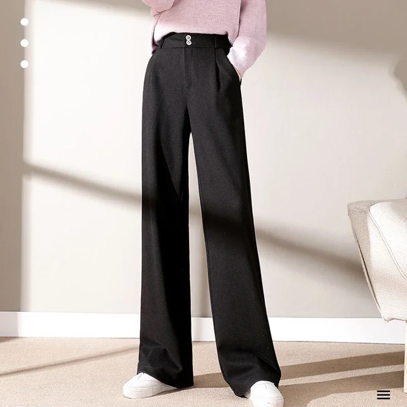 Autumn Winter Girls Comfortable Woolen Pants Female Narrow Straight Leg Trousers Lady Classic Fashion Thicken High Waisted Pants - Image 8
