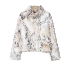 Women Leopard Faux Fur Jacket Coat Female Autumn Winter Short Plush Stand Collar Panelled Jacket Lady Stylish Outwear Streetwear