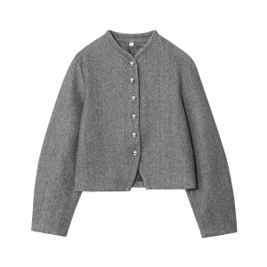 Women Short Jacket Women's Autumn Winter New Fashion Simple Short Coat Round Neck Single Breasted Commuting Casual Jacket Top