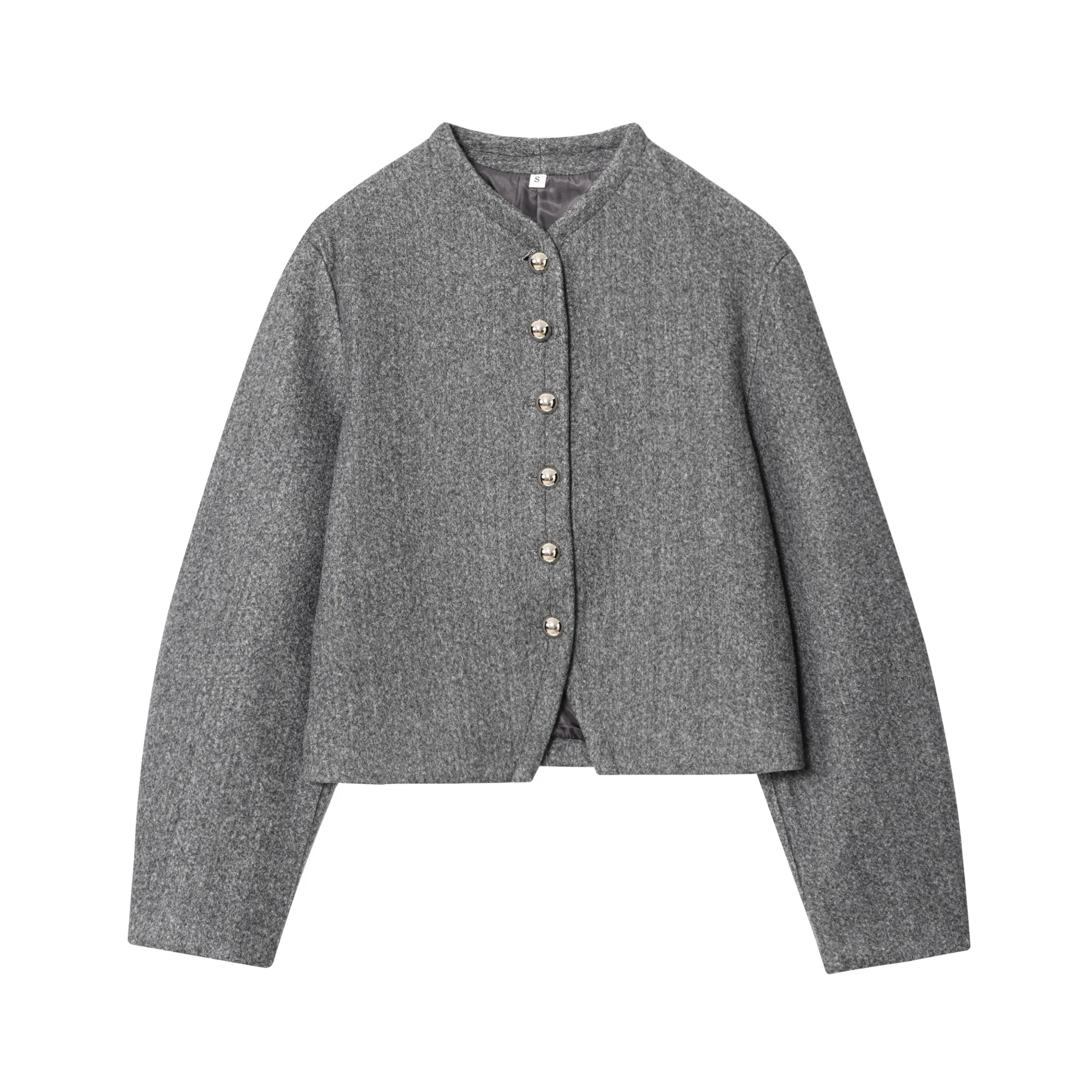 Women Short Jacket Women's Autumn Winter New Fashion Simple Short Coat Round Neck Single Breasted Commuting Casual Jacket Top