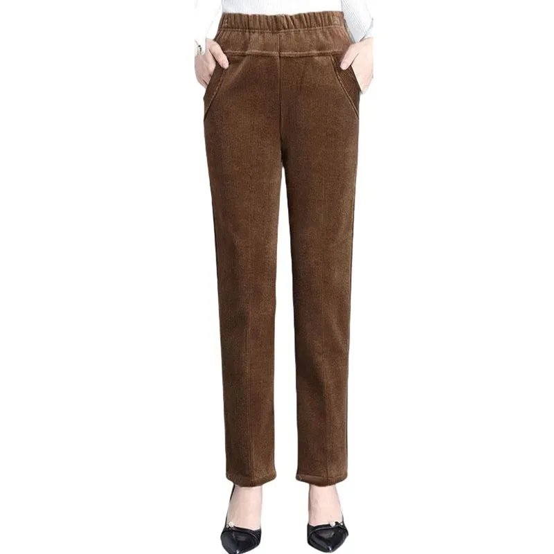 Thin & Plush Thick Casual Pants Fleece Pencil Pants Women's Corduroy Warm High Waist Pants Autumn Winter Leggings Pants Trousers - Image 5