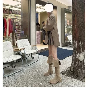 Over The Knee Cowboy Boots Women Designer Winter Platform Shoes Fashion Fur Suede Wedges Thigh High Boots Motorcycle Shoes 2024