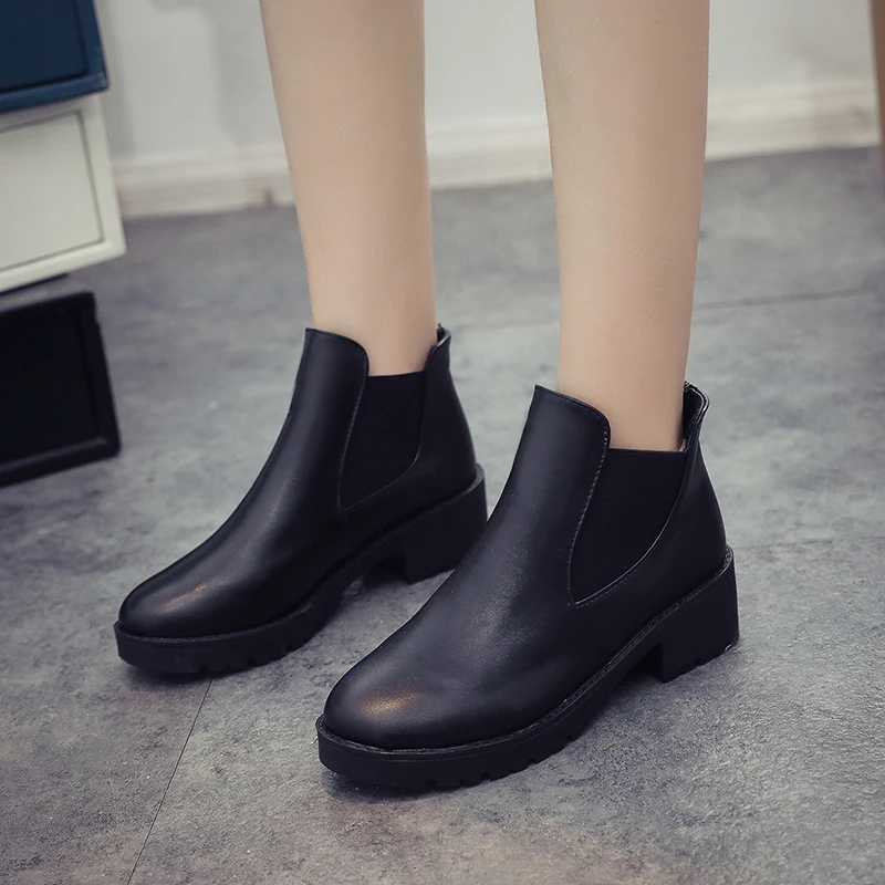 Spring/autumn round head square with rhinestone decorative fashion short boots thick soles non-slip increasing boots for women - Image 7