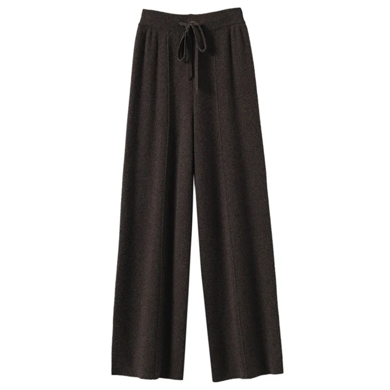 Women's High waisted warm knit wide leg straight leg pants for women, solid color loose wide leg pants - Image 6