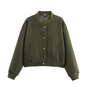 2025 Autumn Women's New Casual Versatile Stand Up Collar Long Sleeved Soft Solid Solor Loose Casual Jacket Short Baseball Jersey