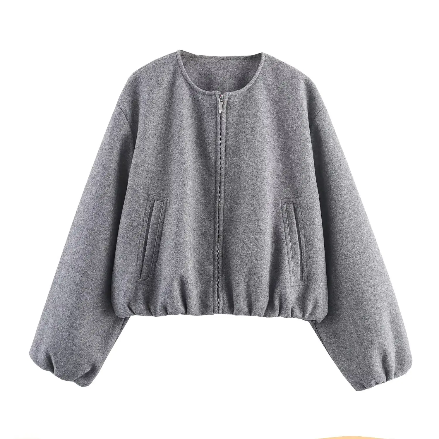 Women Fashion Short Jacket Coat Autumn And Winter New Retro O-Neck Long Sleeve Jacket Elastic Hem Zipper Soft Women'S Outerwear - Image 2