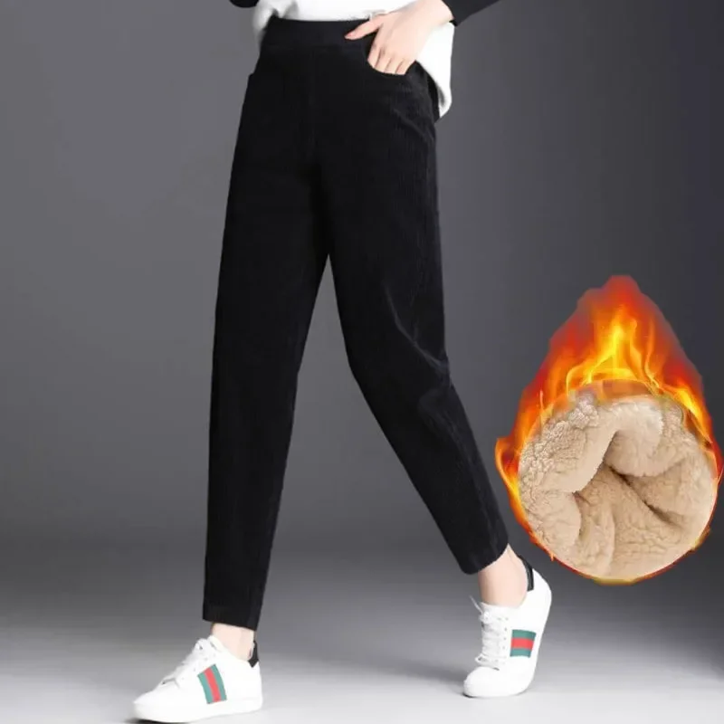 Women Corduroy Warm Pants Thick Plush Casual Pants Autumn Winter Leggings High Waist Harem Pants Trousers - Image 7