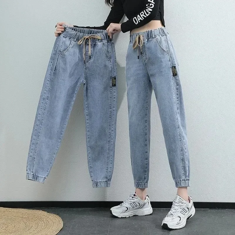 Cargo Jeans Women 2024 Spring and Autumn Korean Version of High Waist Pants Loose Slimming Straight Leg Bundle Haren Pants Tide