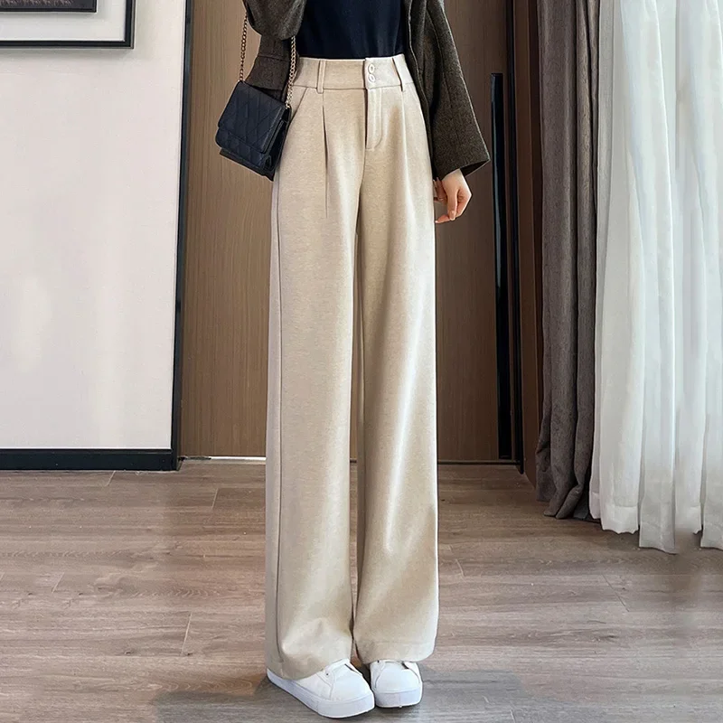Autumn Winter Girls Comfortable Woolen Pants Female Narrow Straight Leg Trousers Lady Classic Fashion Thicken High Waisted Pants - Image 4