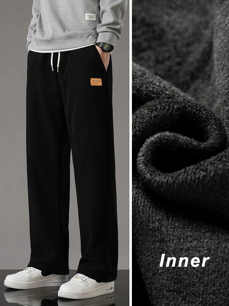 Winter Thick Warm Corduroy Sweatpants Men Fleece Liner Drawstring Straight Loose Track Pants Male Casual Fleece Thermal Trousers - Image 7