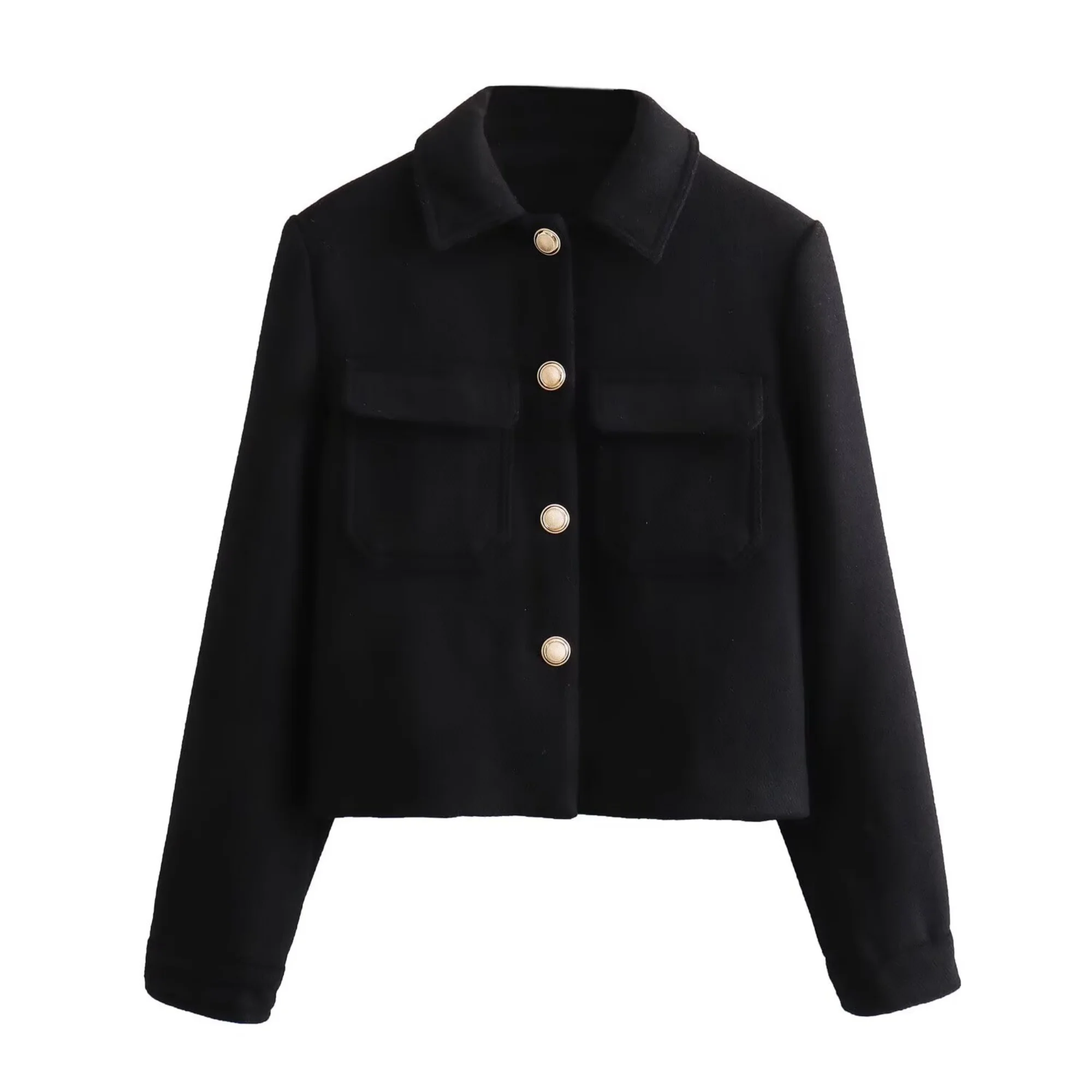 2025 Autumn New Women Fashion Collection Jacket Single Row Metal Button Outerwear Turndown Collar Jacket Short Coat - Image 2