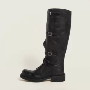 Arden Furtado Autumn platform Lace Up Knight boots Round toe Pull-on Chunky Heels Belt buckle Knee high boots Motercycle Boots