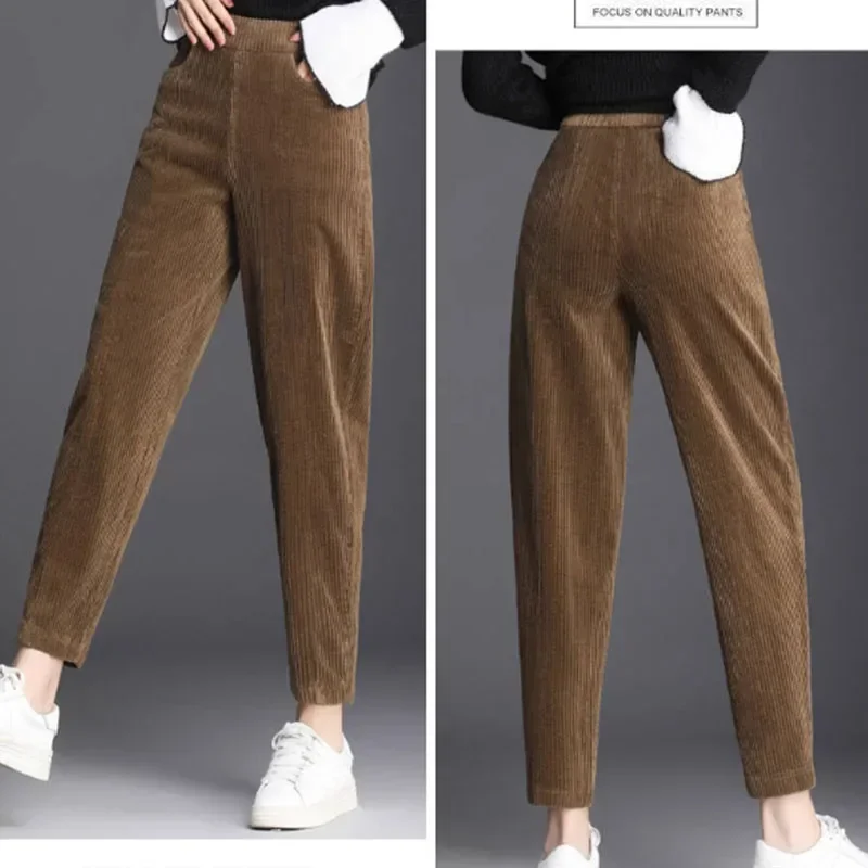 Women Corduroy Warm Pants Thick Plush Casual Pants Autumn Winter Leggings High Waist Harem Pants Trousers - Image 9