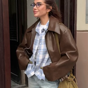 Women Vintage Wine Red Faux Leather Jakcet Fashion Outerwear Zipper Lapel Pu Coats Autumn Winter Streetwear Ladies Short Tops