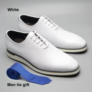 Classic Gentleman White Dress Shoes Handmade Whole-Cut Genuine Leather Men's Social Formal Oxfords Lace Up Flat Sneakers for Men