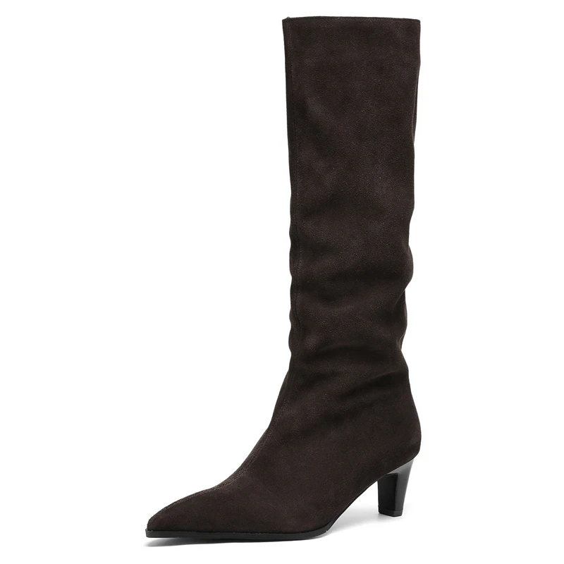 MORAZORA Size 34-43 Cow Suede Leather Knee High Boots Women Autumn Winter High Heels Fashion Boots Pointed Toe Ladies Shoes - Image 3