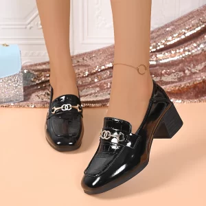 Spring and Autumn Square Toe Thick Heel Elegant Work Shoes for Women Fashionable New Comfortable Banquet High-heeled Loafers